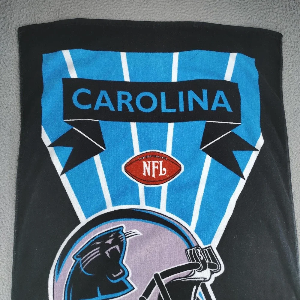 Vintage Carolina Panthers Towel NFL Football Black Blue Cotton 90s Beach Bath